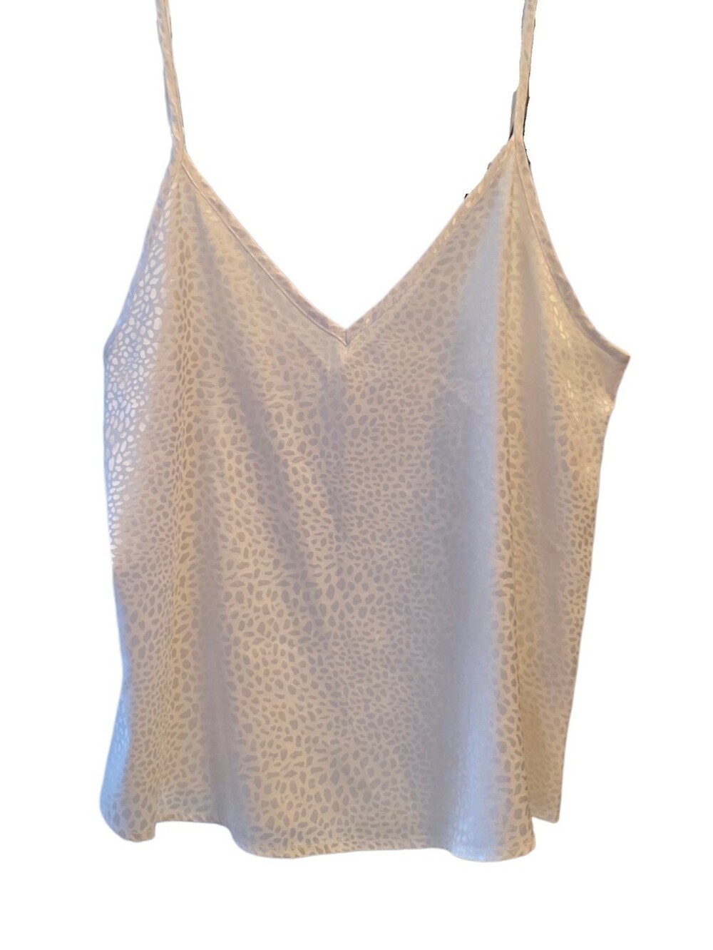 Satin White Animal Print V Neck Cami Top Adjustable Straps Camisole Top Sz Large - Picture 13 of 13